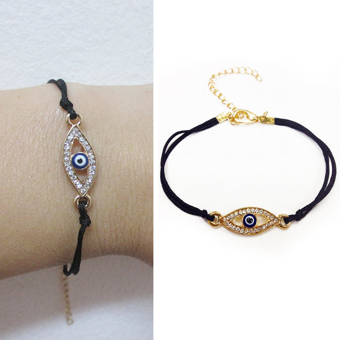 1 Evil Eye String Kabbalah Bracelet Nazar Bead Zirconia CZ Good Luck Protection