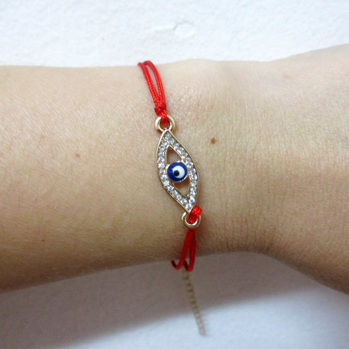 1 Evil Eye String Kabbalah Bracelet Nazar Bead Zirconia CZ Good Luck Protection