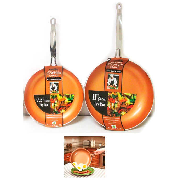 2 Ceramic Copper Coated Non Stick Fry Pan Set Eco PFOA free Cookware 9.5" 11" !
