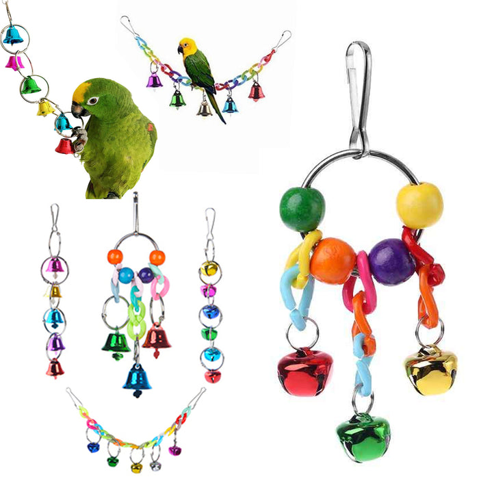 6 Pc Bird Bells Cage Accessories Hanging Swing Pet Parrot Chew Toys Colorful