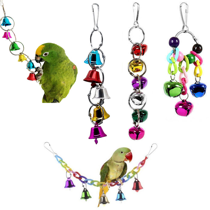 6 Pc Bird Bells Cage Accessories Hanging Swing Pet Parrot Chew Toys Colorful