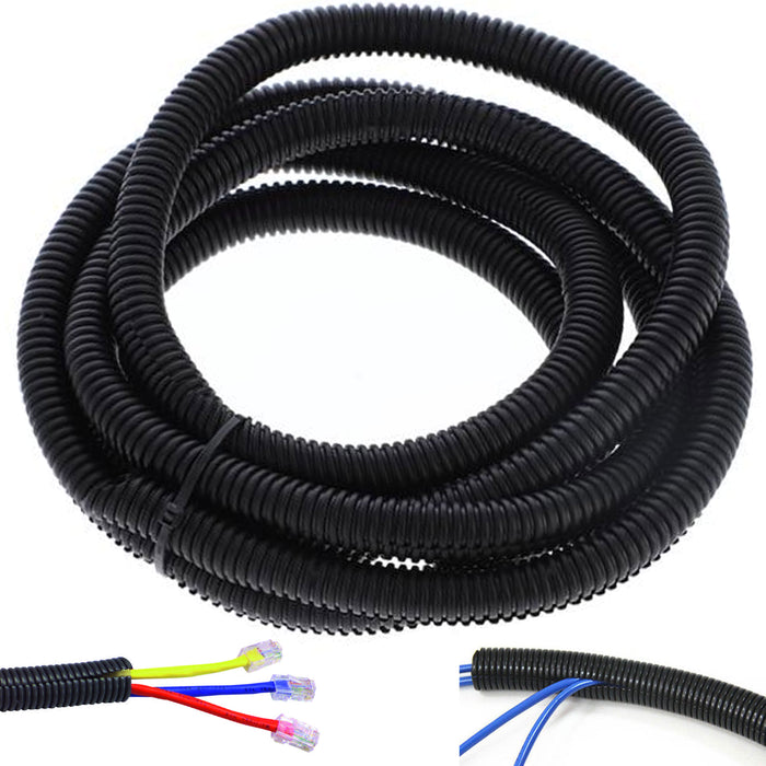 2 Pc Split Wire Loom Conduit Polyethylene Tubing Black Sleeve Tube 12 Ft 3/8"