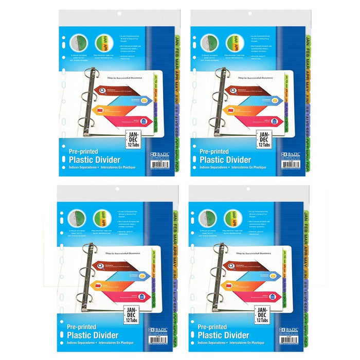 48 Pk Index Dividers Preprinted Jan-Dec 12 Month 3 Ring Binders Multicolor Tabs