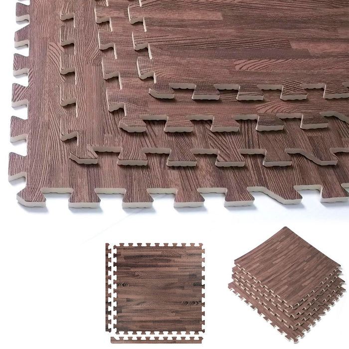 32 Sq Ft Dark Wood Interlocking Floor Mats EVA Foam Premium Gym Puzzle Mat Tile