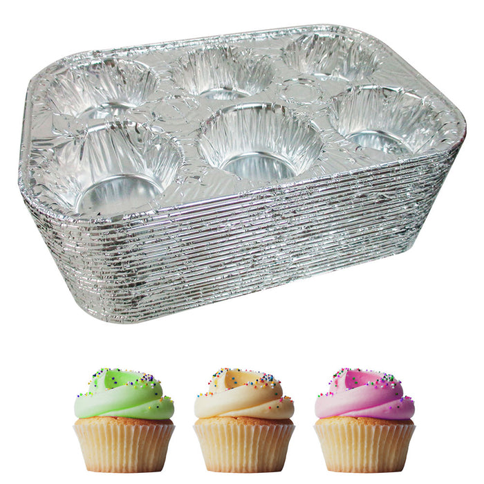 50 Pk Foil 6 Cavity Aluminum Pan Cake Mold Muffin Cupcake Disposable Container !