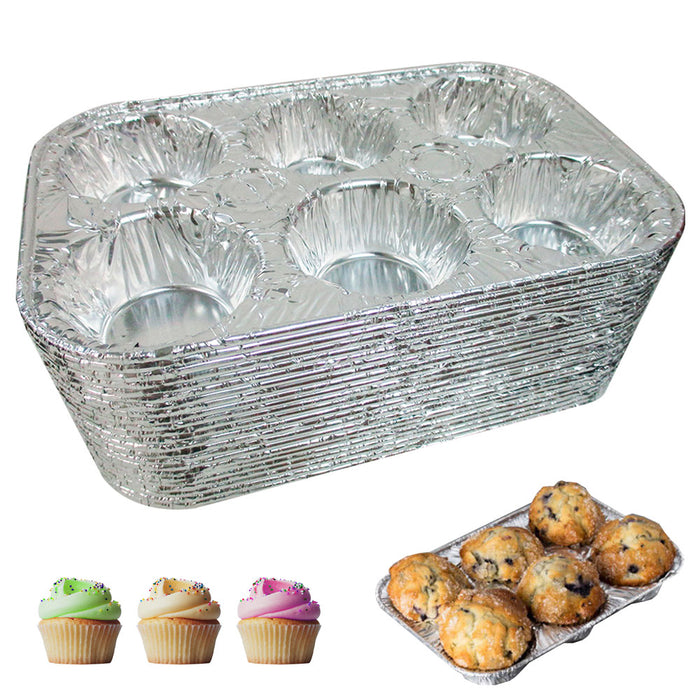 50 Pk Foil 6 Cavity Aluminum Pan Cake Mold Muffin Cupcake Disposable Container !
