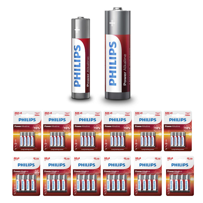 48 Philips Batteries 24 AA + 24 AAA Alkaline LR6 LR03 Long Lasting Bulk EXP 2026