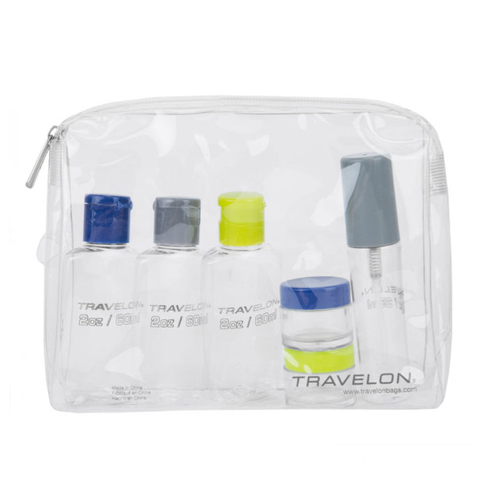 6 Pc Cosmetic Travel Kit Clear Jar Toiletry Bag Organizer Bottles Spray Pump TSA
