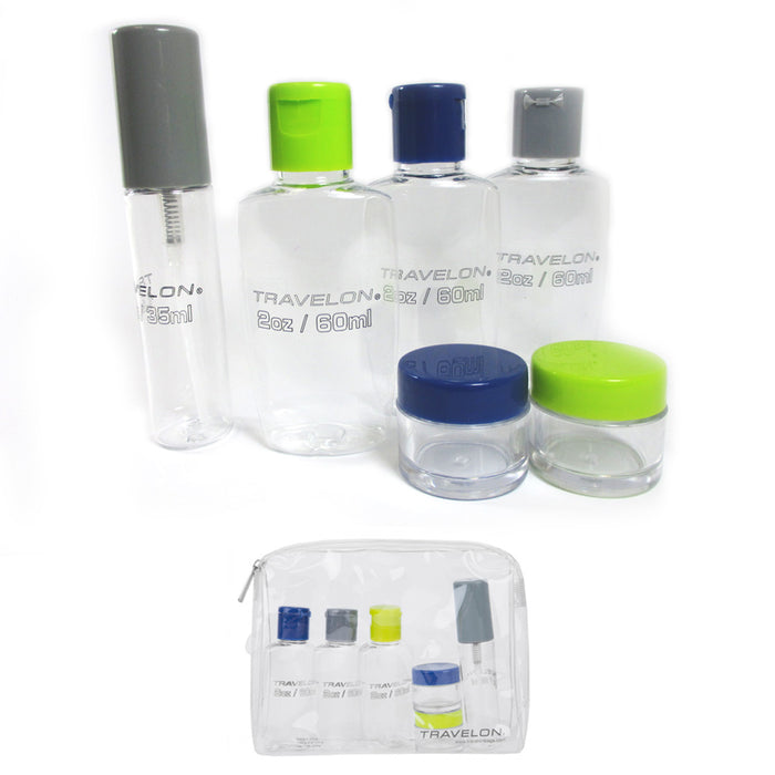 6 Pc Cosmetic Travel Kit Clear Jar Toiletry Bag Organizer Bottles Spray Pump TSA