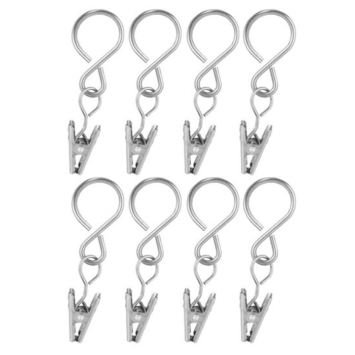 32 Pc Stainless Steel Mini Curtain Clips Metal Hanging Rod Wire Hooks Rings 7/8"