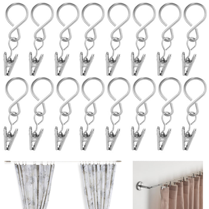 16 Pc Metal Hanging Hooks Clips String Lights Wire Curtain Rod Rings 22mm 7/8"