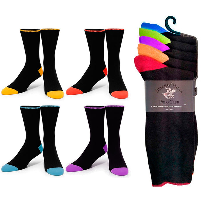 6 Pairs Beverly Hills Polo Club Mens Dress Socks Shoe Size 6-12 Casual Patern Bk