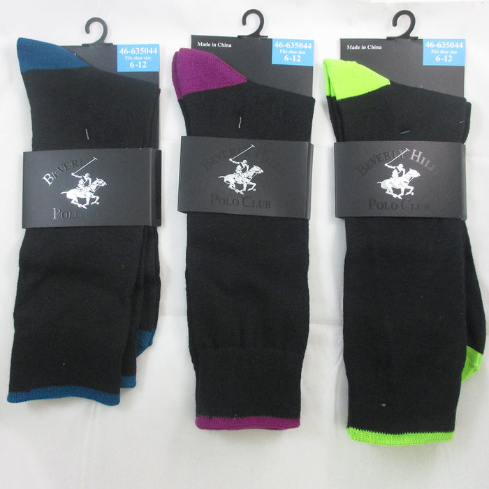 12 Pairs Beverly Hills Polo Club Mens Dress Socks Shoe Size 6-12 Casual Patern