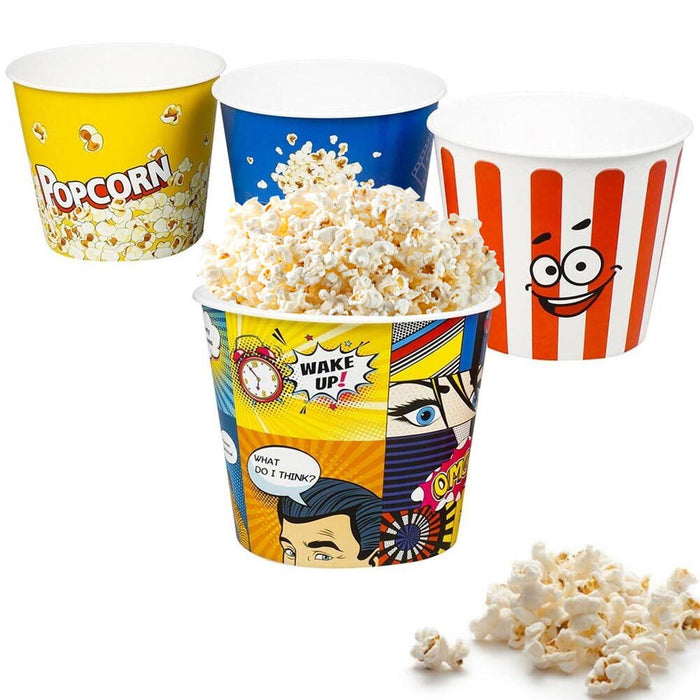 3 Set Plastic Modern Bucket Style Reusable Popcorn Container Movie Theater Night