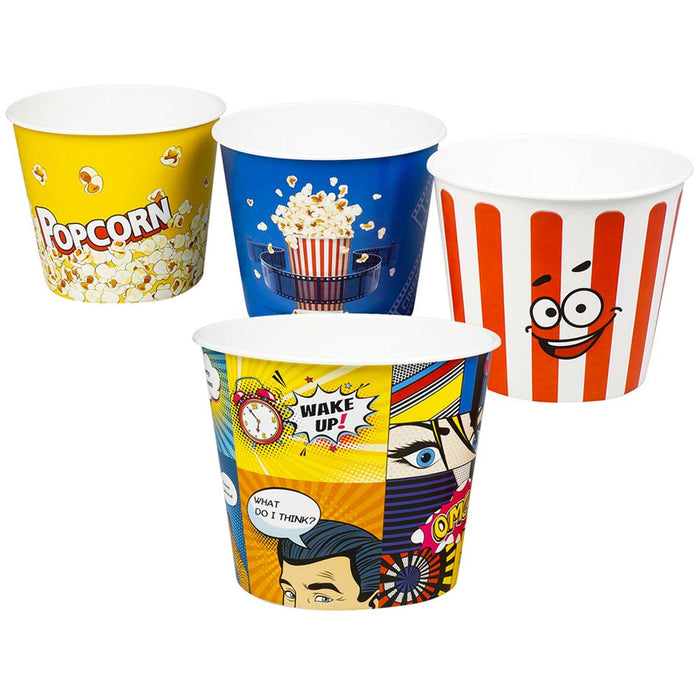 3 Set Plastic Modern Bucket Style Reusable Popcorn Container Movie Theater Night