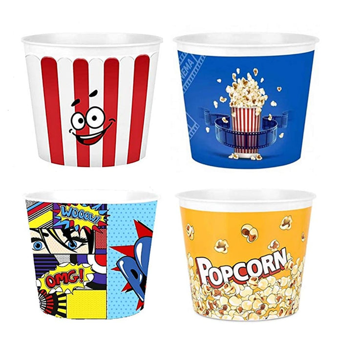 3 Set Plastic Modern Bucket Style Reusable Popcorn Container Movie Theater Night