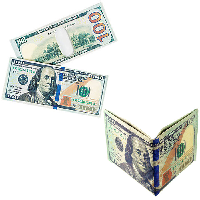 3 Pc Bifold Money Print Wallet Benjamin Franklin 100 Hundred Dollar Bill Canvas