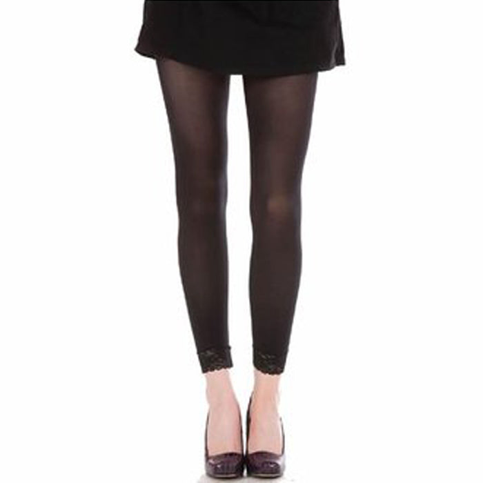 Women's Solid Plain Capri Cotton Leggings Lace Hem Trim Skinny Pants S M L