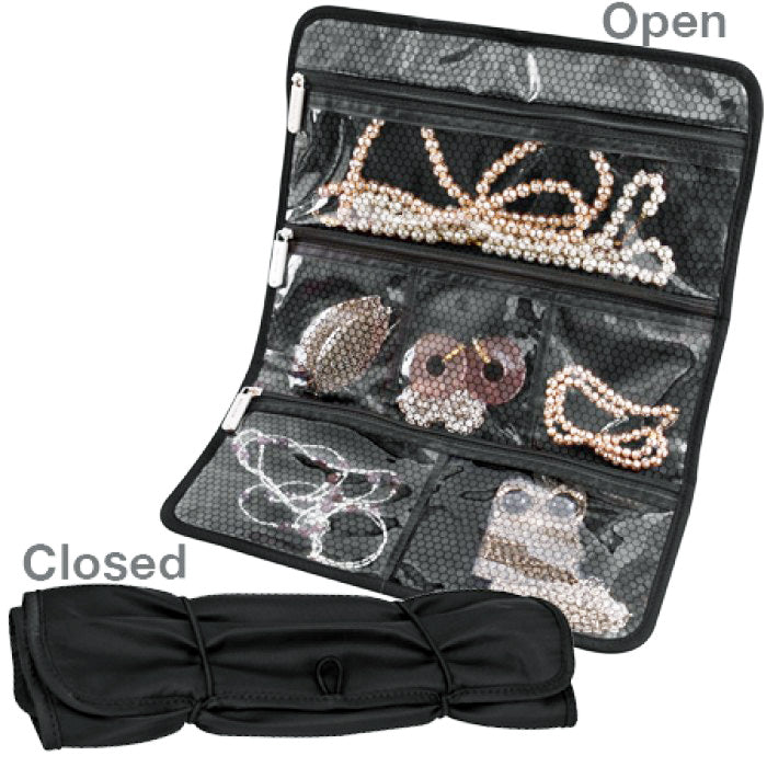 1 Jewelry Roll Black Holder Storage Necklace Chain Ring Bracelet Travel Display