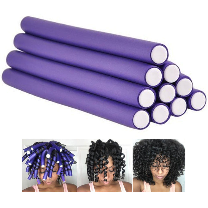 10 X Thick Flex Rods Spiral Twist Curls Wavy Hair Flexi Foam Roller Curler Large