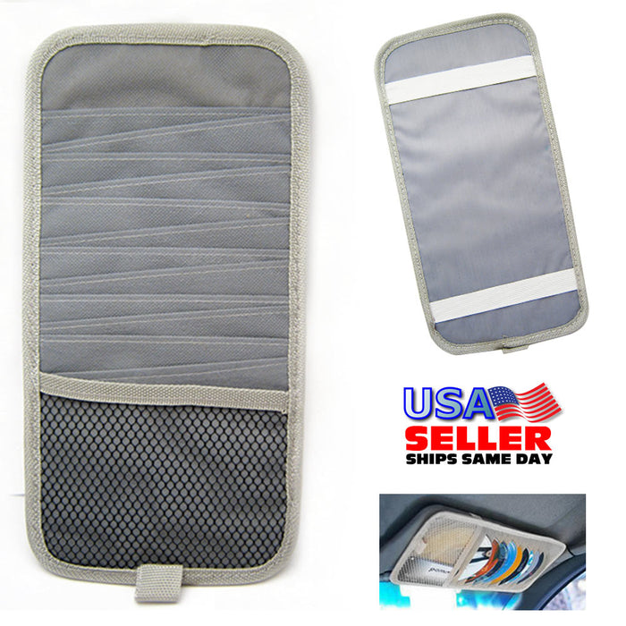 12 Disc Capacity CD Car Sun Visor Storage Dvd Holder Grey Pocket Case Organizer