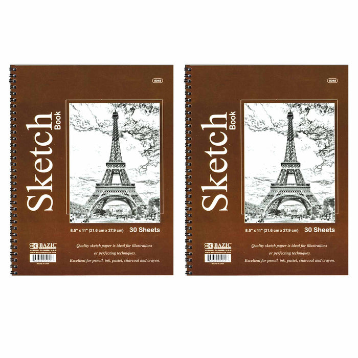2 Sketch Pad Side Bound Spiral 8.5" X 11" 30 Sheet Each Drawing Paper Sketchbook