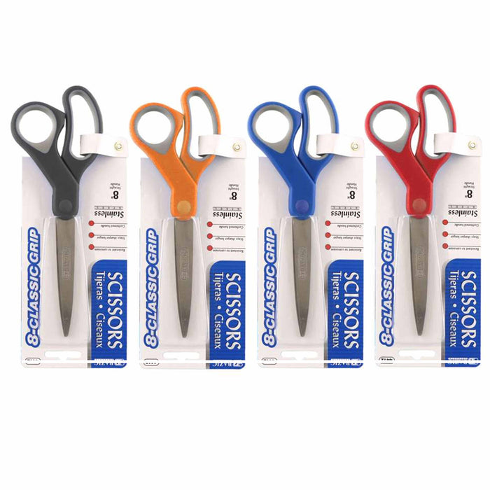 1 All Purpose Scissor Stainless 8 inch Steel Blades Ergonomic Soft Grip Craft
