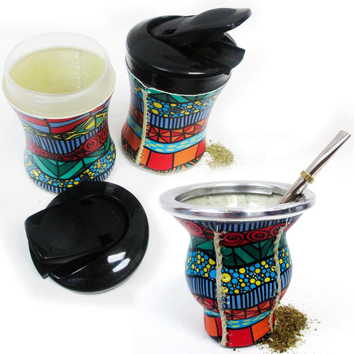5Pc Argentina Yerba Mate Gourd Kit Cup Straw Bombilla Bag Yerba Container 2548