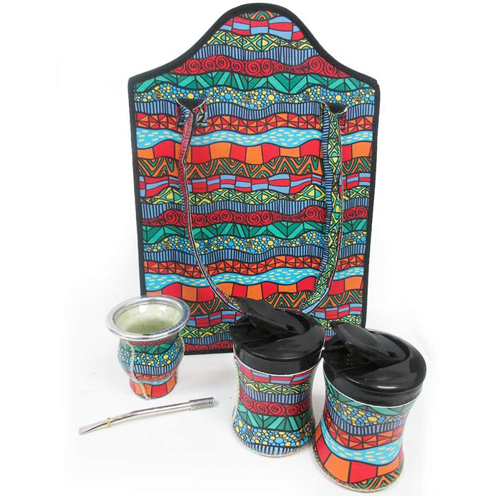 5Pc Argentina Yerba Mate Gourd Kit Cup Straw Bombilla Bag Yerba Container 2548