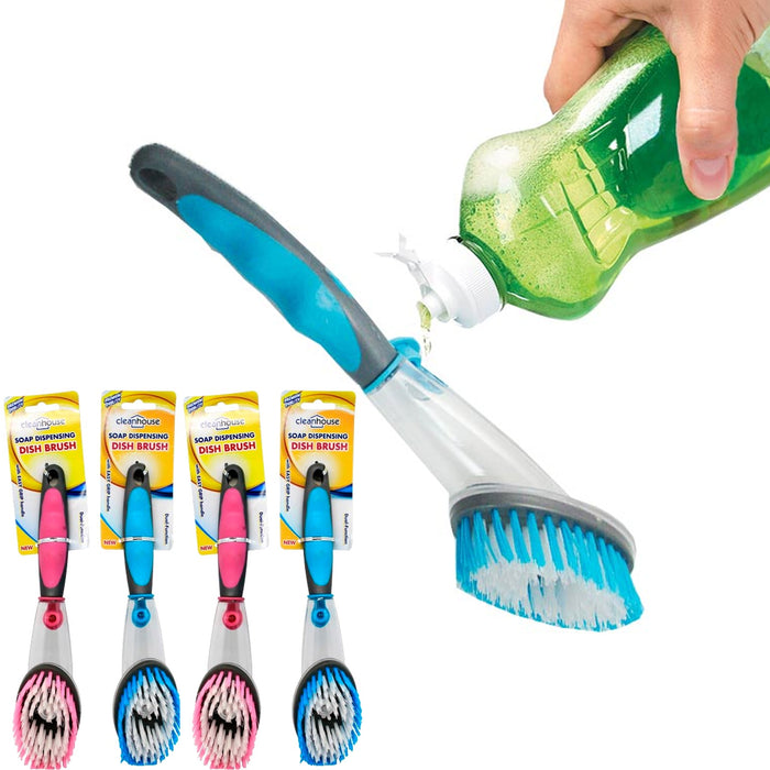 4 Dish Wand Scrubber Soap Dispensing Brush Bristles Sponge Clean 10.5"L Refill