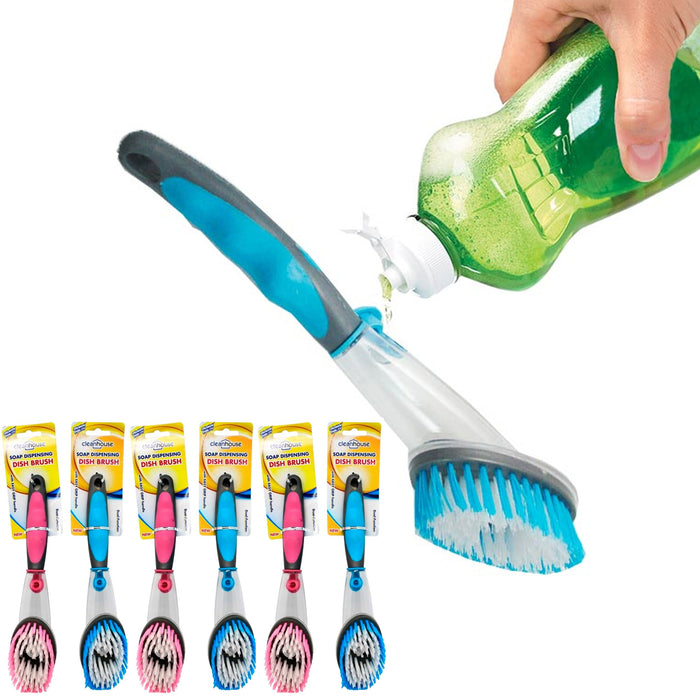 6 PC Soap Dispensing Dish Brush Kitchen Cleaning Dishes Scrub Scouring Dishwand