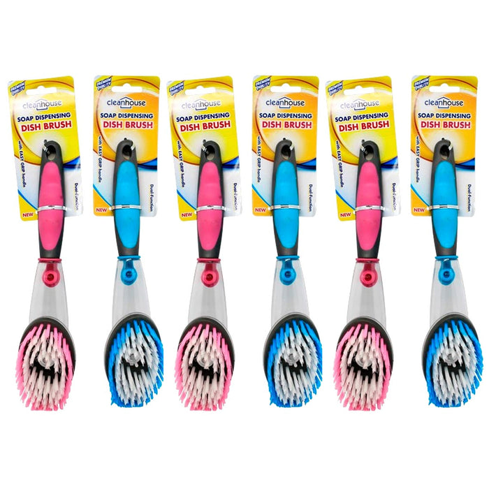 6 PC Soap Dispensing Dish Brush Kitchen Cleaning Dishes Scrub Scouring Dishwand