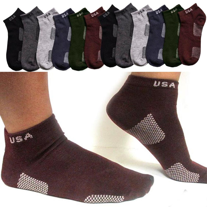 12 Pair Men Women Sport Ankle Quarter Socks Crew Usa Spandex Dress Ped Size 9-11
