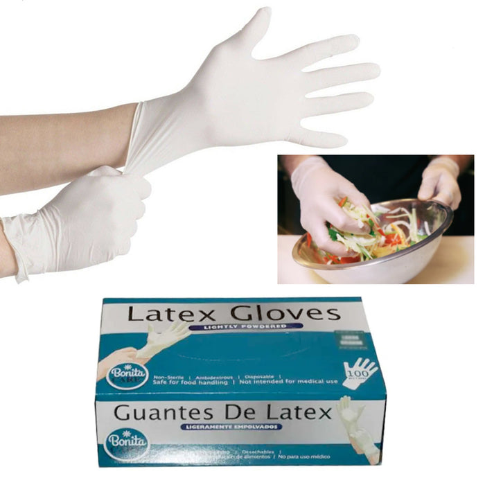 100 Medium Disposable Latex Gloves Lightly Powdered Prep Cook Food Cleaning Auto Medium