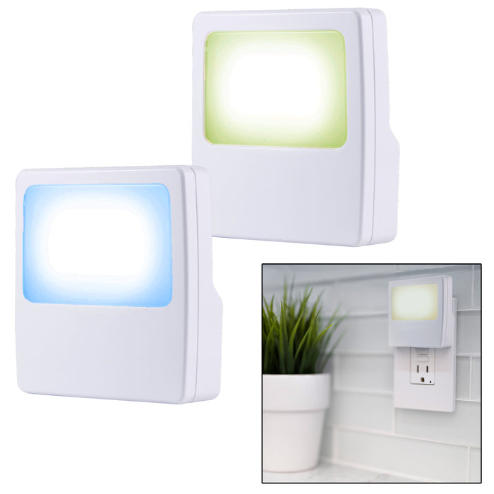 2 Pc LED Night Light Kids Soft Continuous Blue or Green Glow Flat Panel Design