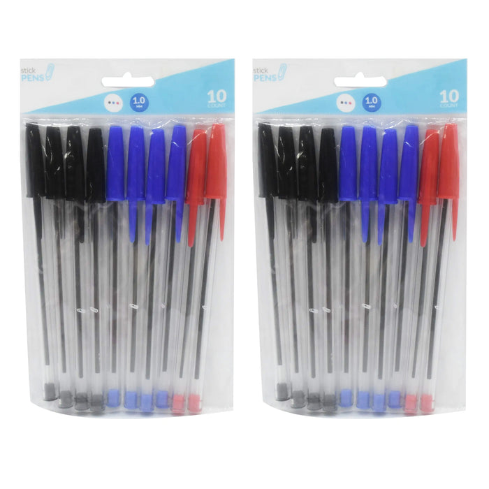 20 Pc Ballpoint Pen Ball Point Pens Kids School Office Supply Red Black Blue