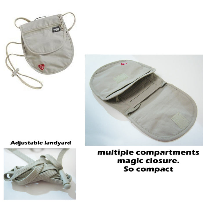 Lewis N Clark RIFD Sidecar Neck Stash Bag Hidden Safe Travel Pouch Money Wallet