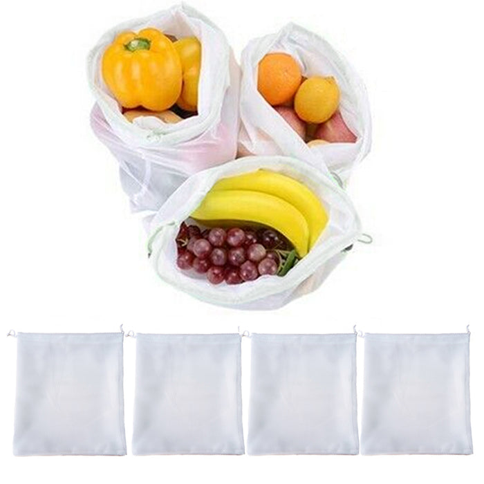 4 Reusable Produce Bag Drawstring Mesh Net Fruit Vegetable Grocery Food Storage