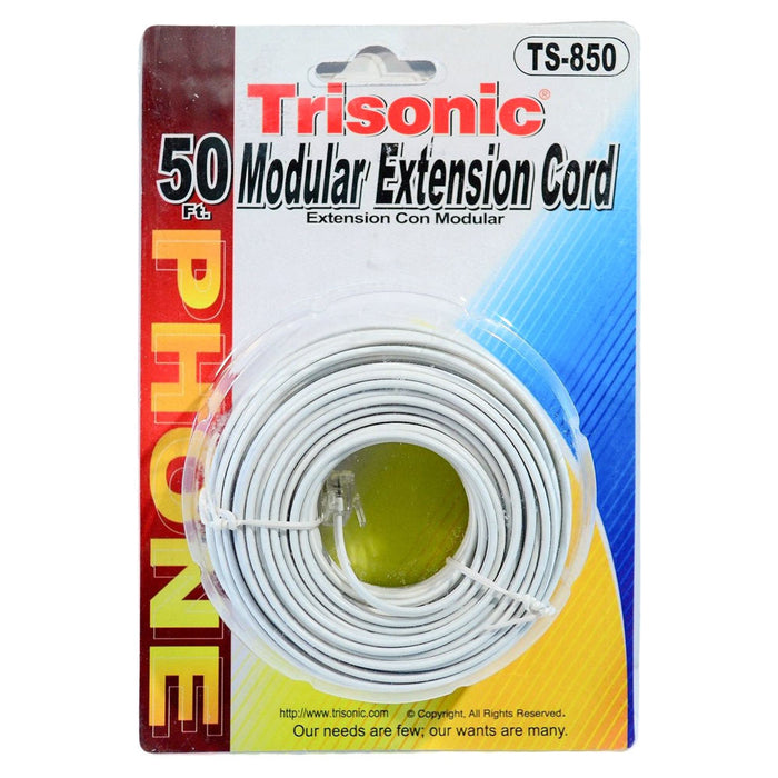 50 FT Feet 4C Modular Telephone Extension Phone Cord Cable Line Wire White New