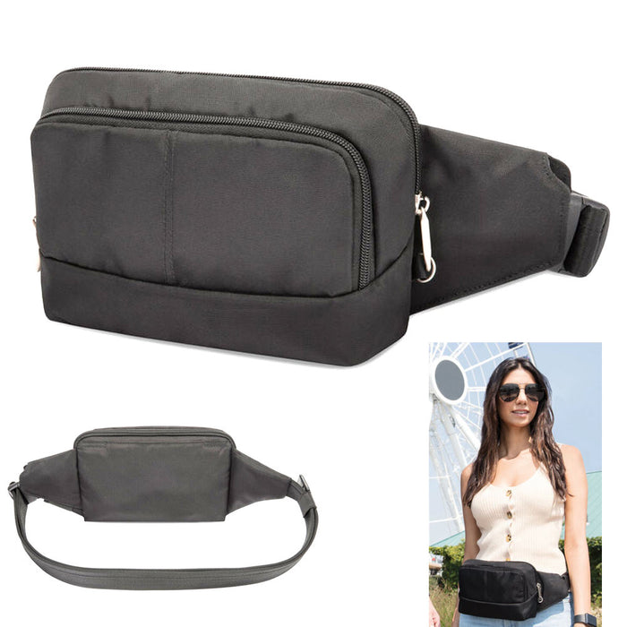 Travelon Waist Fanny Pack RFID Blocking Anti Theft Slim Travel Wallet Black New