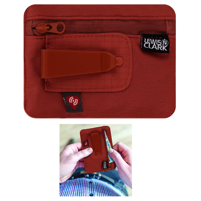 Lewis N Clark RFID Clip On Stash Pouch Wallet Travel Safe Security Id Holder Red