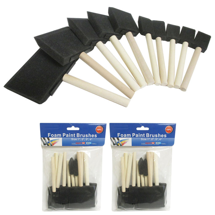 20 Foam Paint Brushes Sponge 1" 2" 3" 4" Wood Handle Varnishes Stains Enamel Art