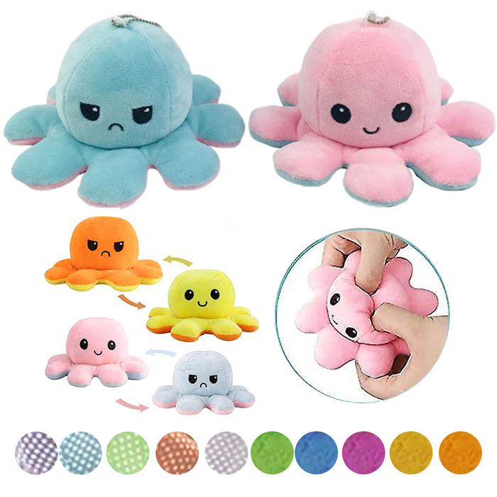 4 Pc Plush Keychain Octopus Flip Moody Happy Grumpy Fun Gift
