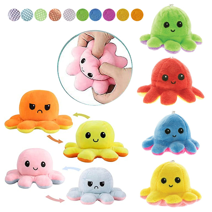 4 Pc Plush Keychain Octopus Flip Moody Happy Grumpy Fun Gift