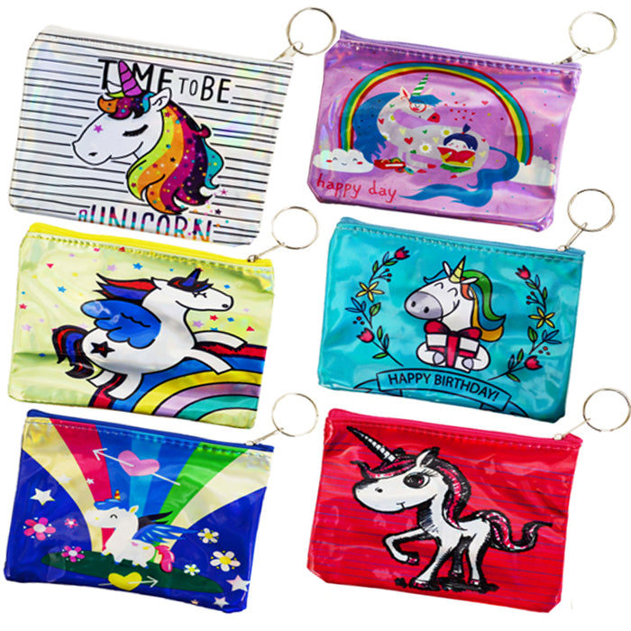 1 Holographic Unicorn Zippered Pouch Coin Purse Girl Ladies Wallet Keychain Gift