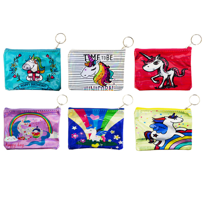 1 Holographic Unicorn Zippered Pouch Coin Purse Girl Ladies Wallet Keychain Gift