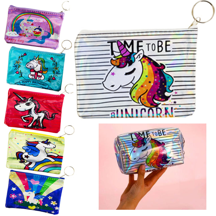 1 Holographic Unicorn Zippered Pouch Coin Purse Girl Ladies Wallet Keychain Gift