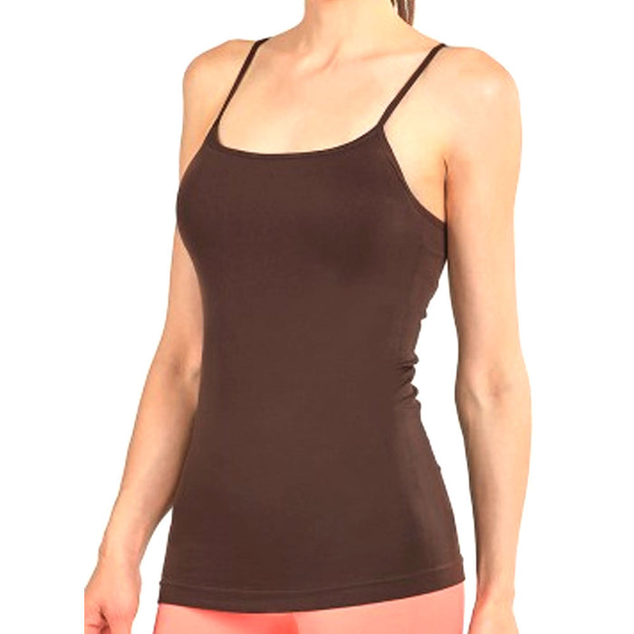 1 Brown Tank Top Spaghetti Strap Seamless Stretch Tunic Slip Camisole Layer Cami