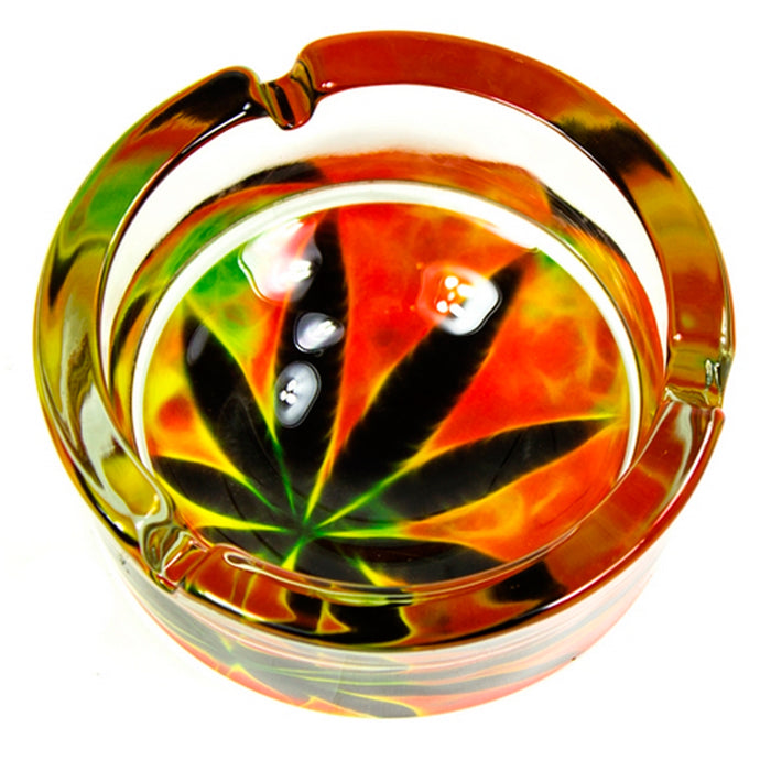 1 Marijuana Leaf Glass Ashtray Smoke Ganja Cannabis Pot 420 Design Cigarette