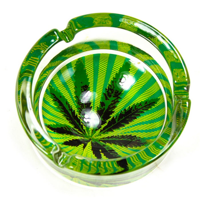 1 Marijuana Leaf Glass Ashtray Smoke Ganja Cannabis Pot 420 Design Cigarette
